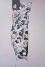 一组纹身浪花花臂和花腿作品