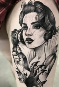 暗黑女头像 适合手臂大小腿的女郎头像纹身图案