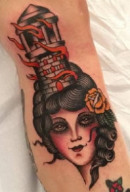 一组oldschool风格的女郎纹身图案