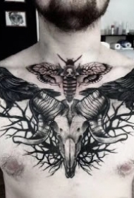 暗黑的一组羊头撒旦花胸纹身作品