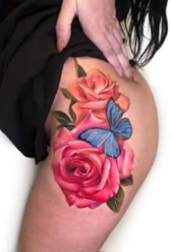 一组彩色美丽的花朵女生纹身图案参考