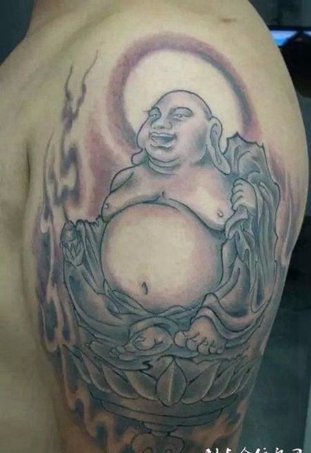 男生胳膊弥勒佛纹身图案大全