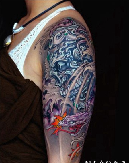 蛇与般若胳膊彩绘纹身贴图片