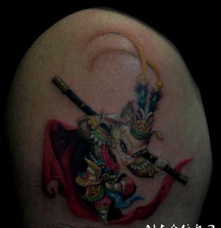 手臂精致彩绘卡通孙悟空纹身图片