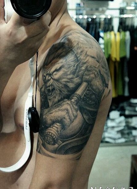 霸气男人手臂孙悟空纹身黑色系列图片