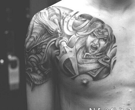 男性手臂半甲赵云霸气纹身图案