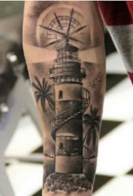 黑灰灯塔纹身 黑灰色灯塔主题的几款纹身图案