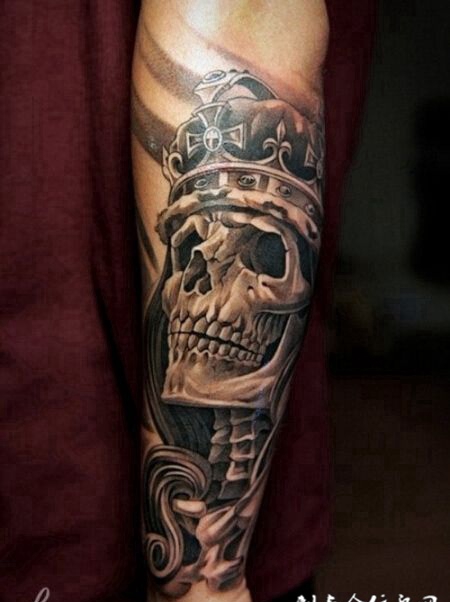 手臂惊悚半甲骷髅头纹身