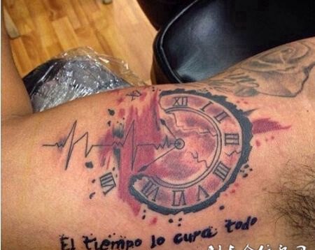 手臂炫酷时钟纹身图案