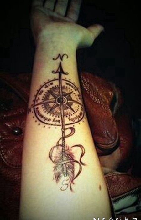 唯美的指南针纹身图案