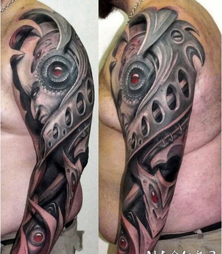 霸气十足的机械花臂纹身图案