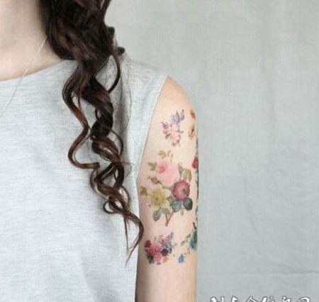 唯美手臂彩色绘画纹身图片