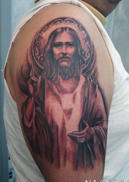 异国信仰耶稣头像纹身图案