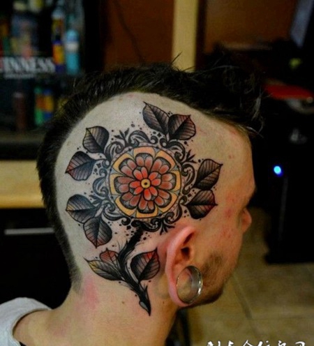 炫彩玫瑰脸部纹身图案