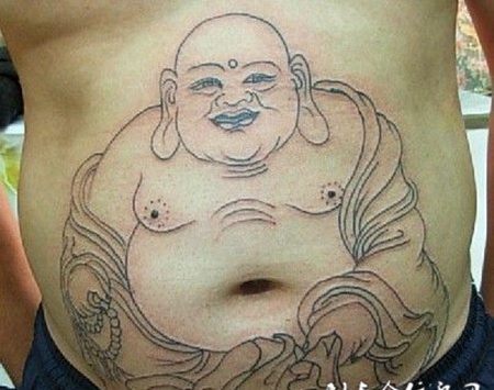 男性肚子部位弥勒佛纹身图案