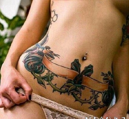 性感妖艳腹部纹身图案