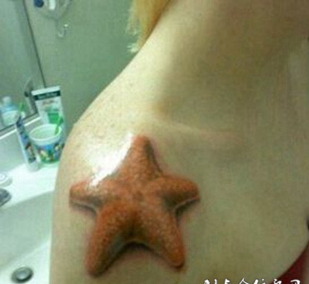 清新五角海星肩部纹身