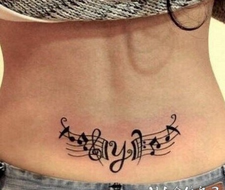 腰部音乐五线谱纹身图案
