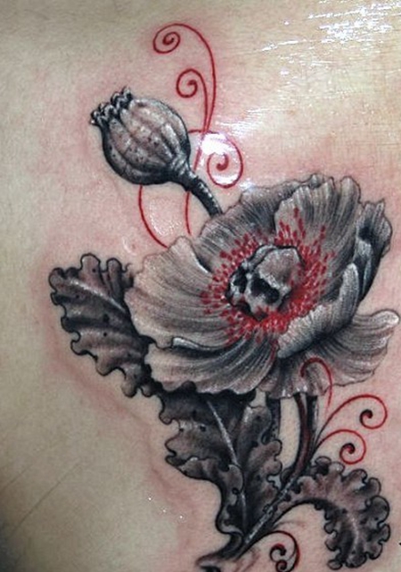 潮流精致罂粟花纹身坊作品图案欣赏