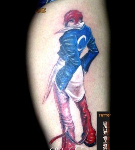 腿部八神庵纹身图案