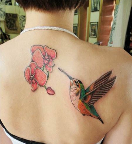 美女背部蝴蝶兰纹身图片