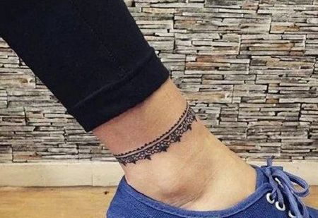 蕾丝个性脚环纹身图片