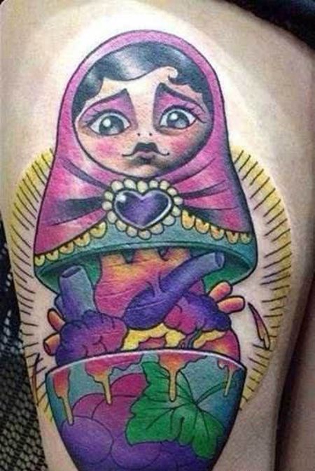 大腿创意套娃纹身图片