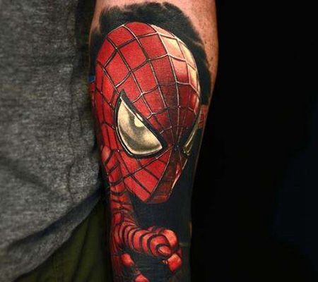 花臂精美的蜘蛛侠纹身图片