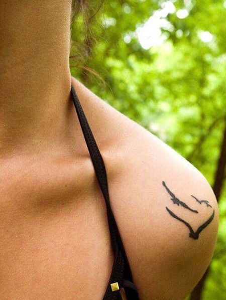 女生肩部小清新海鸥纹身图片