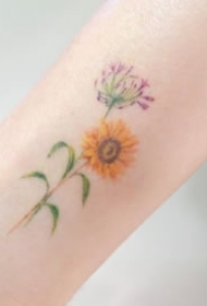 一组彩色小清新花朵纹身图案