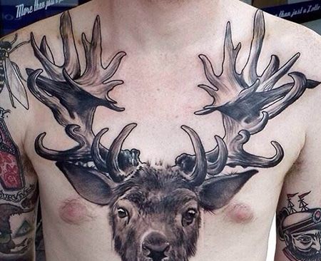 男士胸部马鹿纹身图片