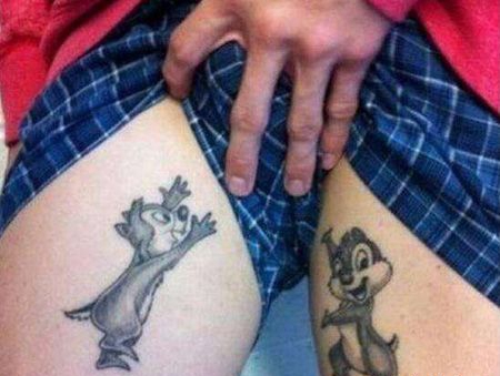 大腿两只松鼠纹身图片