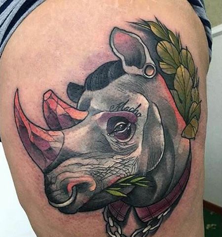 大腿犀牛纹身图片