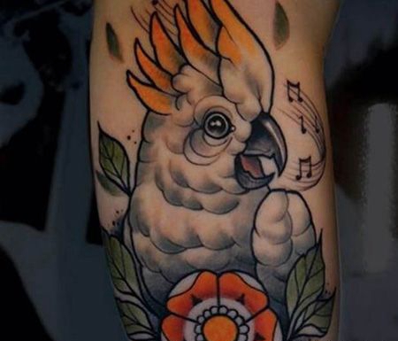 手臂唱歌的鹦鹉纹身图片