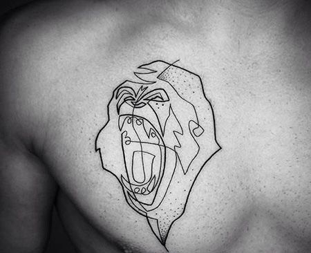 胸前线条猩猩纹身图片