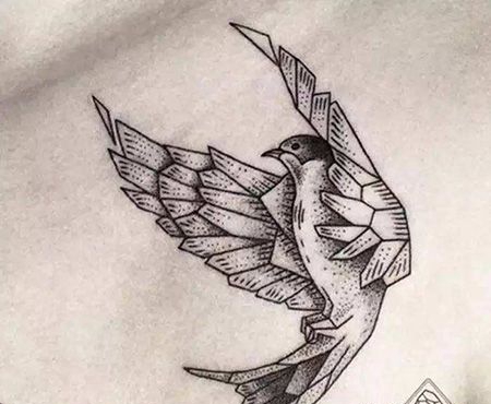 锁骨几何麻雀纹身图片