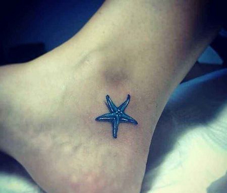 脚踝蓝色海星纹身图片