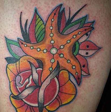 大腿海星纹身图片