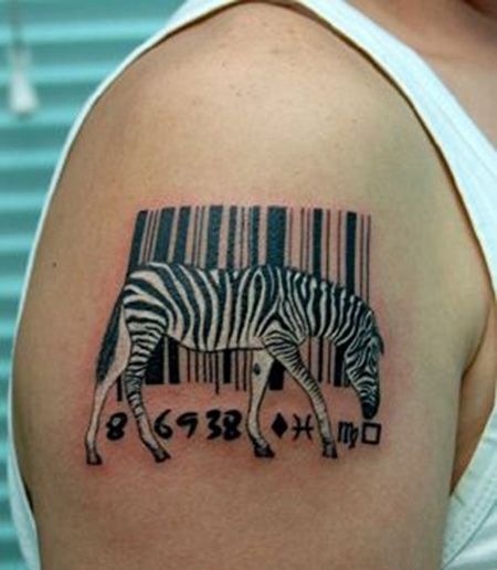 大臂斑马条码纹身图片
