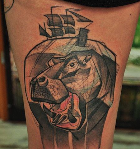 大腿个性河马纹身图片