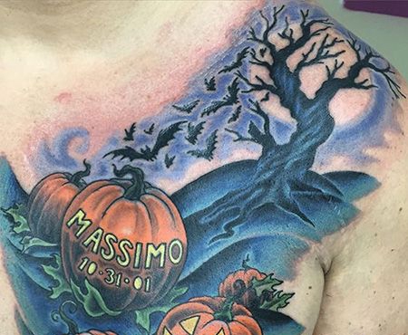 胸前万圣节南瓜纹身图片