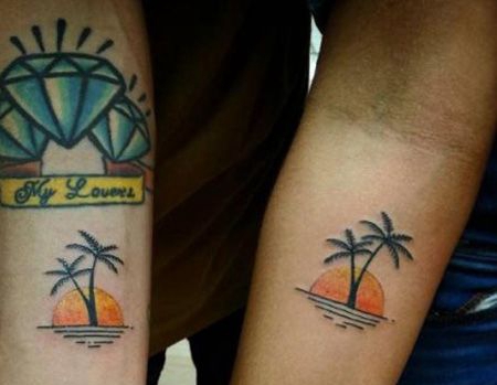 闺蜜手臂椰树纹身图片