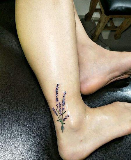 脚踝薰衣草纹身图片
