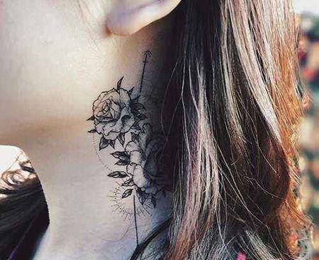 颈部蔷薇花纹身图片
