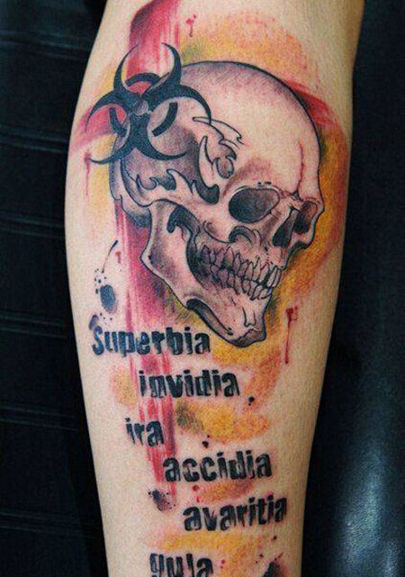 小腿七宗罪骷髅纹身图案