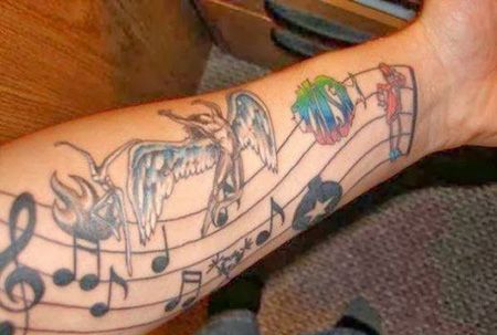 手臂五线谱天使纹身图案