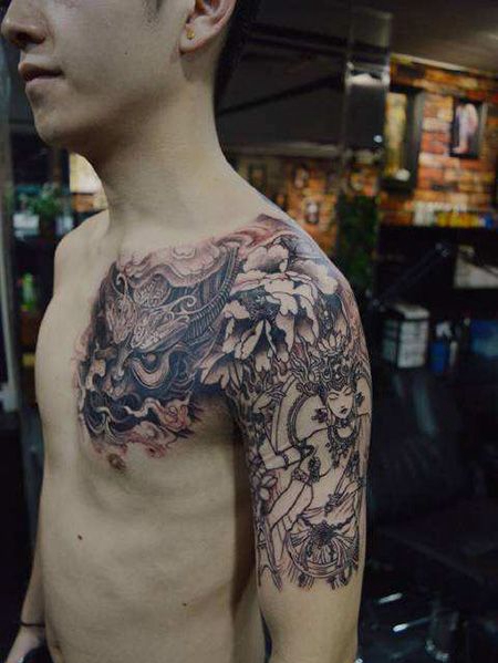 半甲魔王度母纹身图案