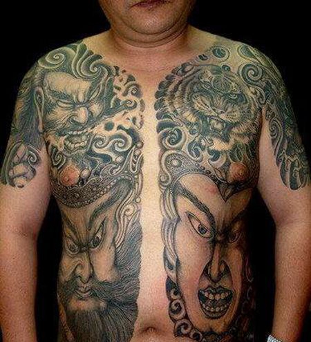 两边半甲门神纹身图案