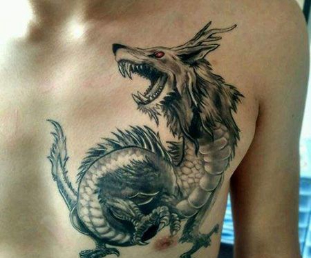 胸前帅气的睚眦纹身图案