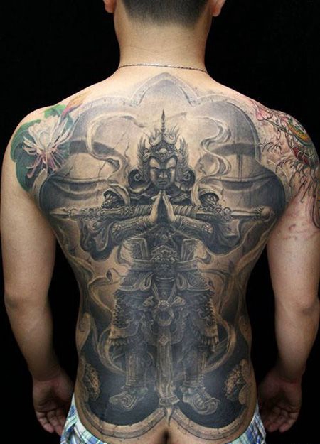 满背韦陀莲花纹身图案